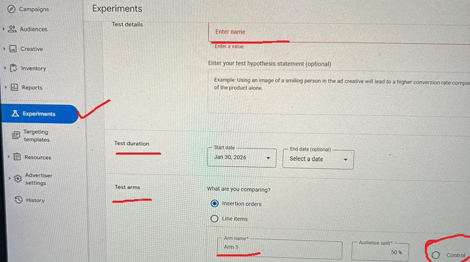 A/b Test Setup DV360