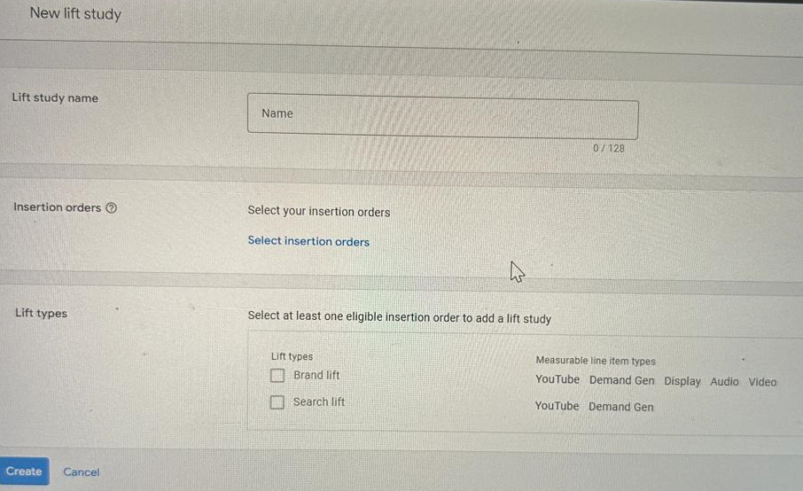 Brand lift study set up on DV360