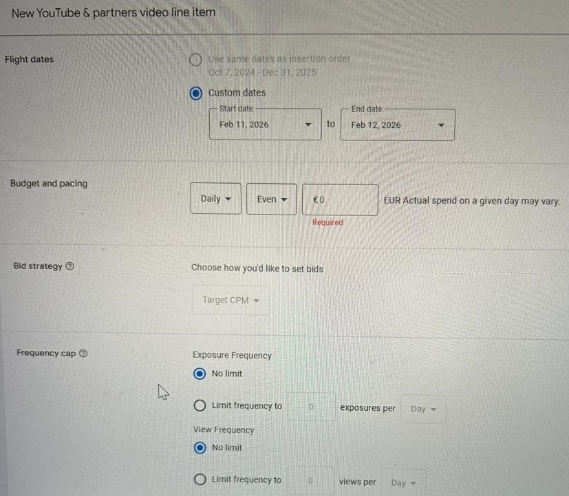 Select Line Item Flight date and other targeting