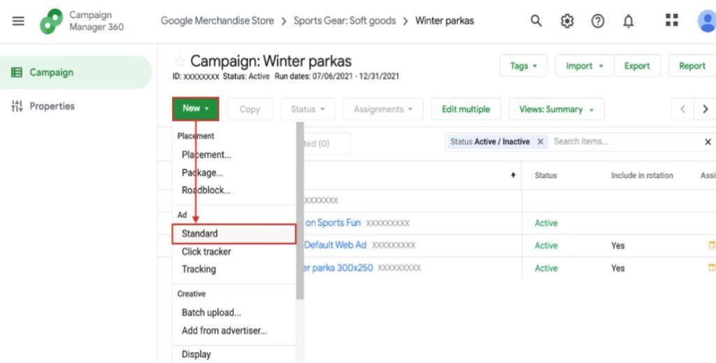 Create Standard Ads Cm360