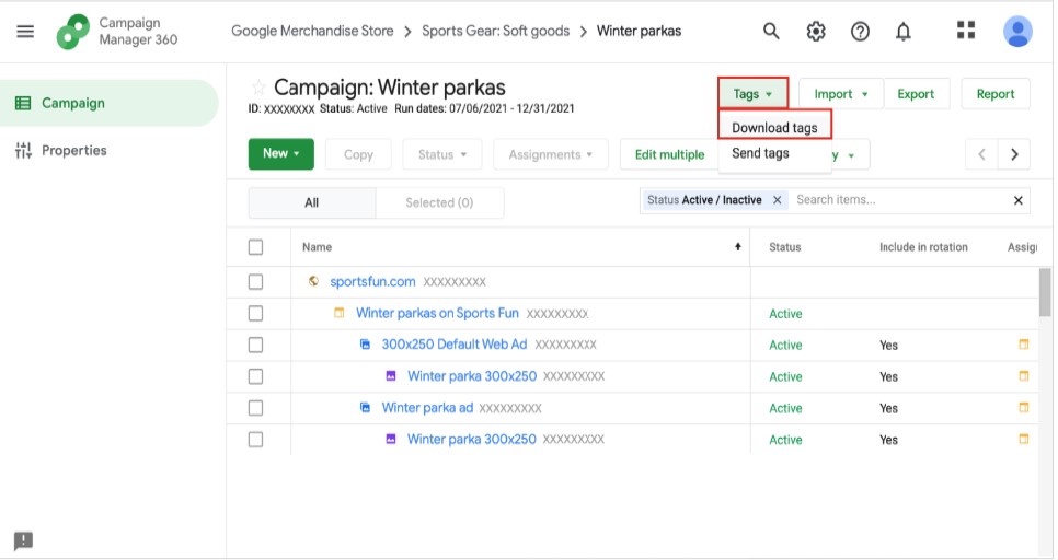 Download tags CM360