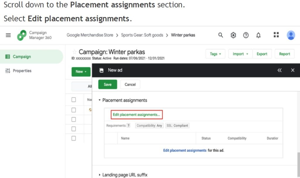 Edit Placements CM360