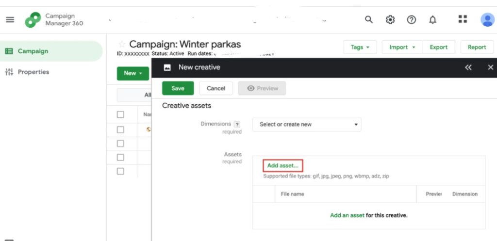 How to add ad assets cm360