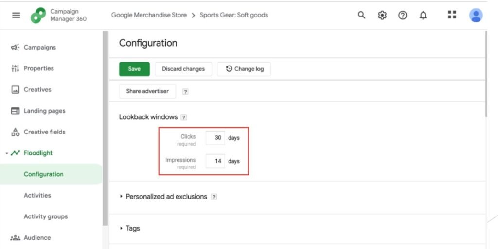 Lookback Window CM360 FL Configuration