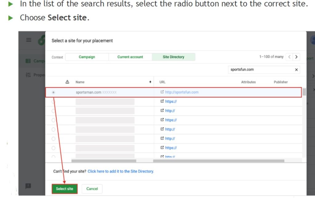 Select the site