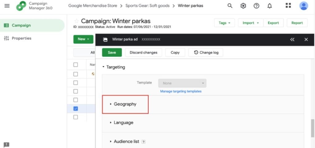 Set Geography Targeting in CM360