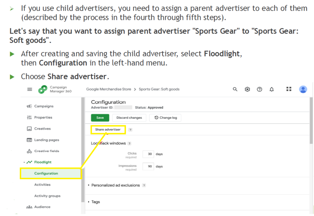 Share Advertiser in CM360